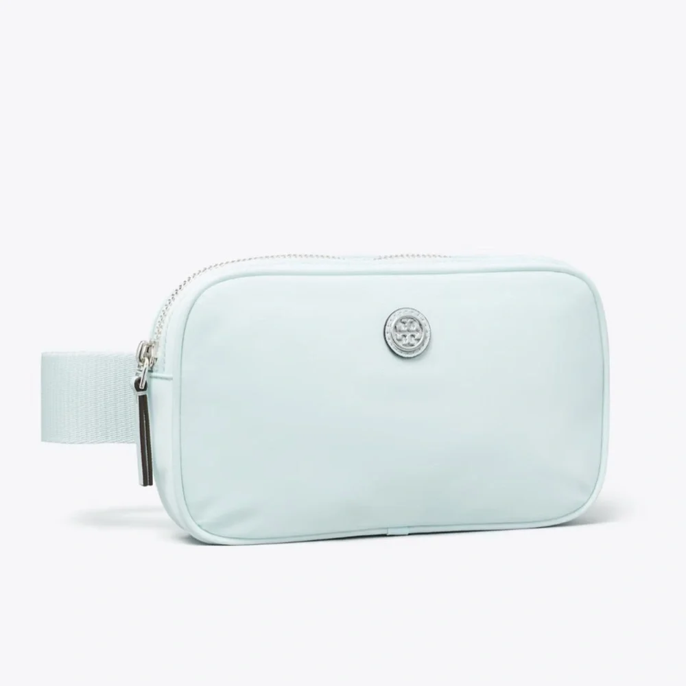 Tory Burch Virginia Nylon Belt Bag Crossbody Bag Ice Blue Silver Baby Blue Light
